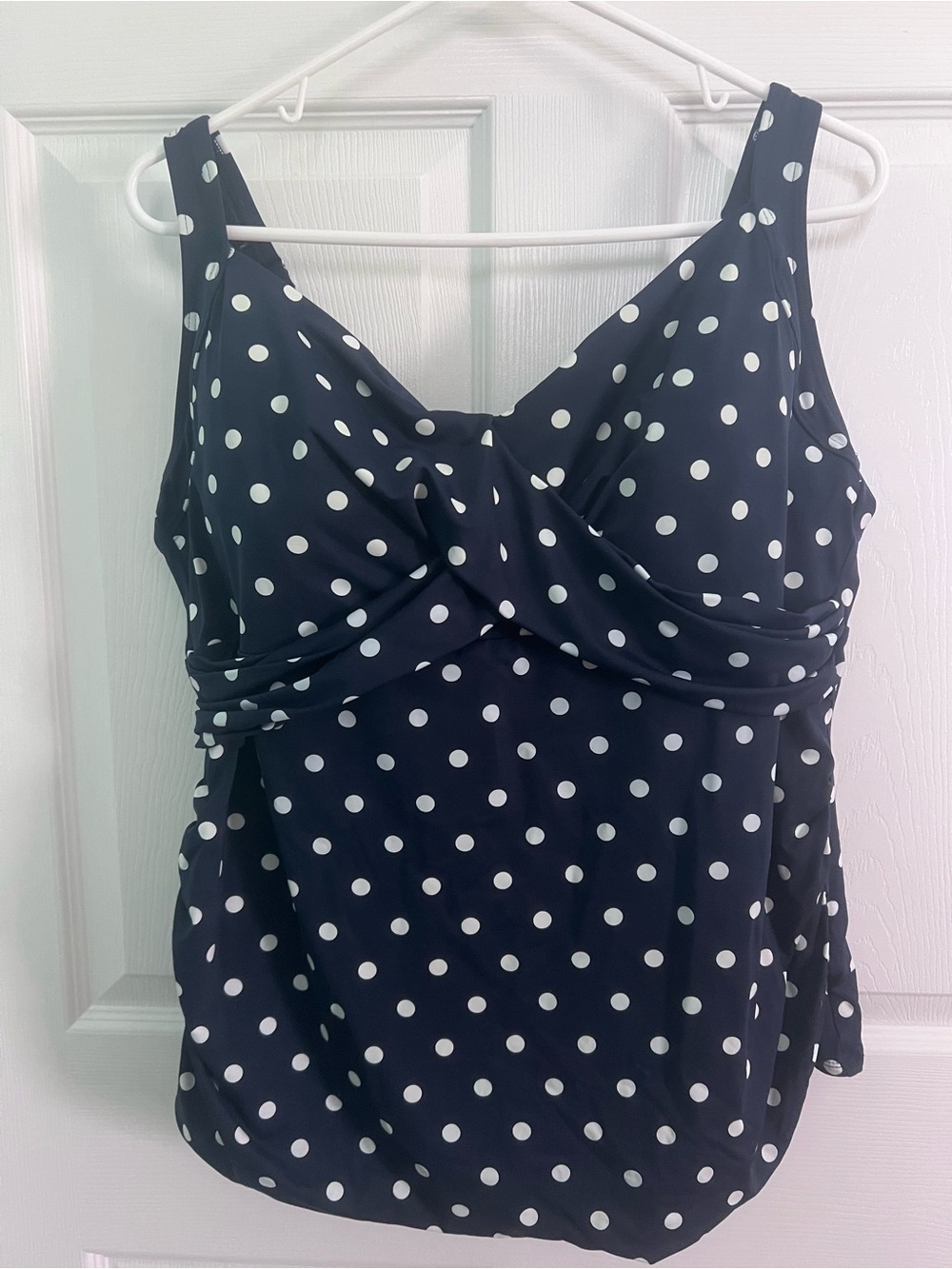 Lands' End Navy & White Polka Dot Twist-Front Tankini top